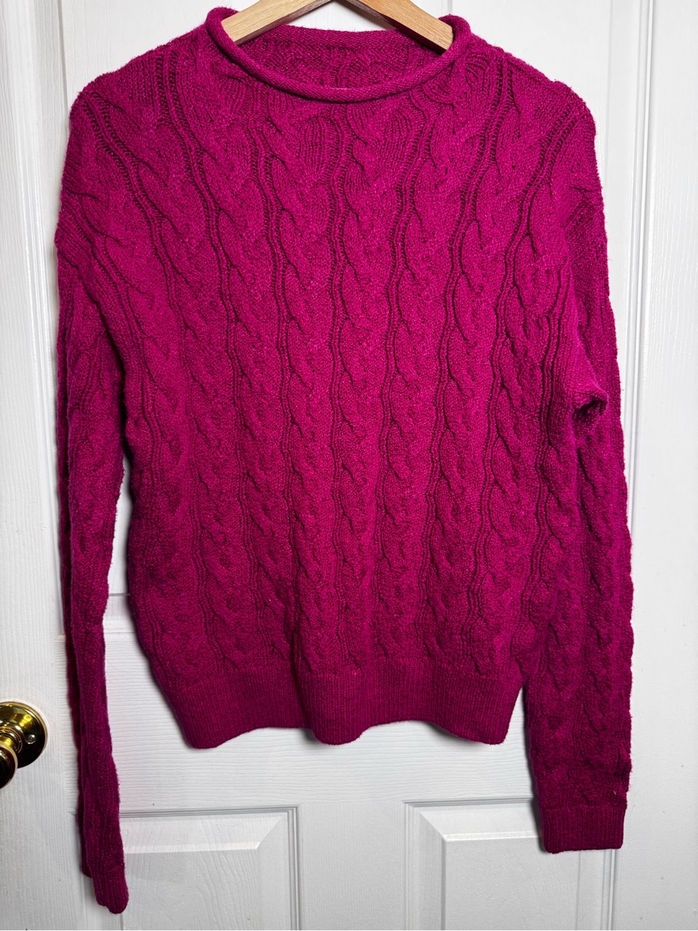 J.Crew Rollneck Cable Knit Sweater Fuchsia Pink Cotton Blend Medium 2025